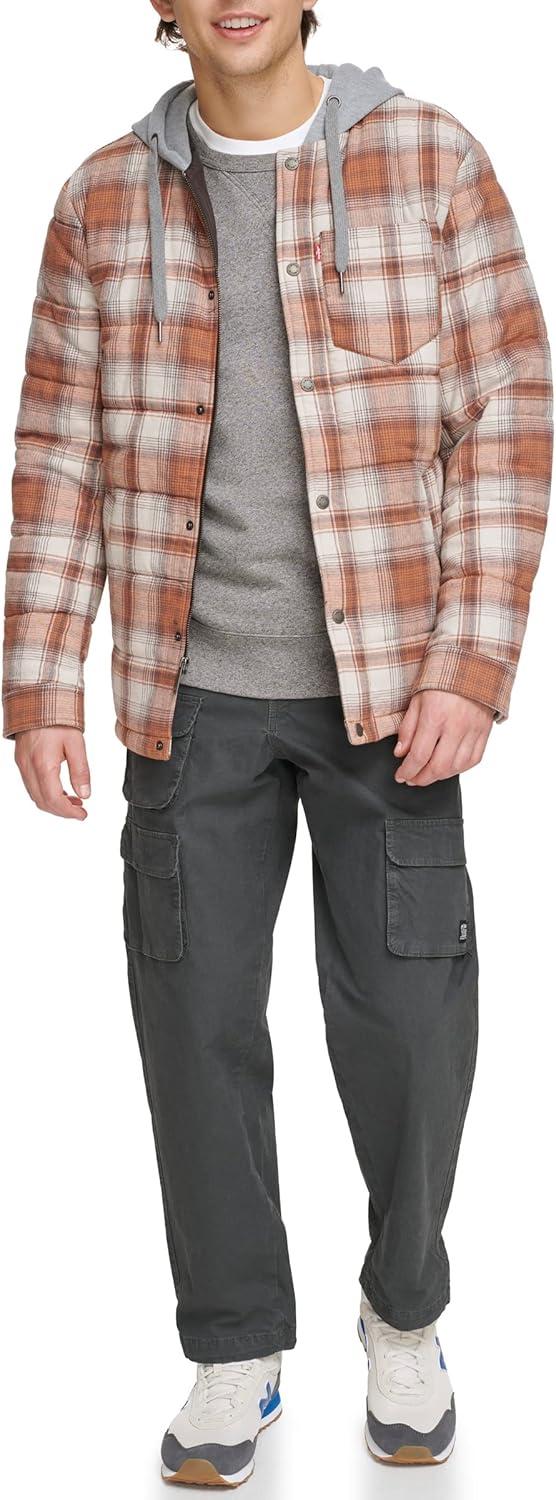 imageLevis mens Plaid Sherpa Lined Hooded Shirt Jacket Regular amp Big amp Tall SizesOrange Ombre