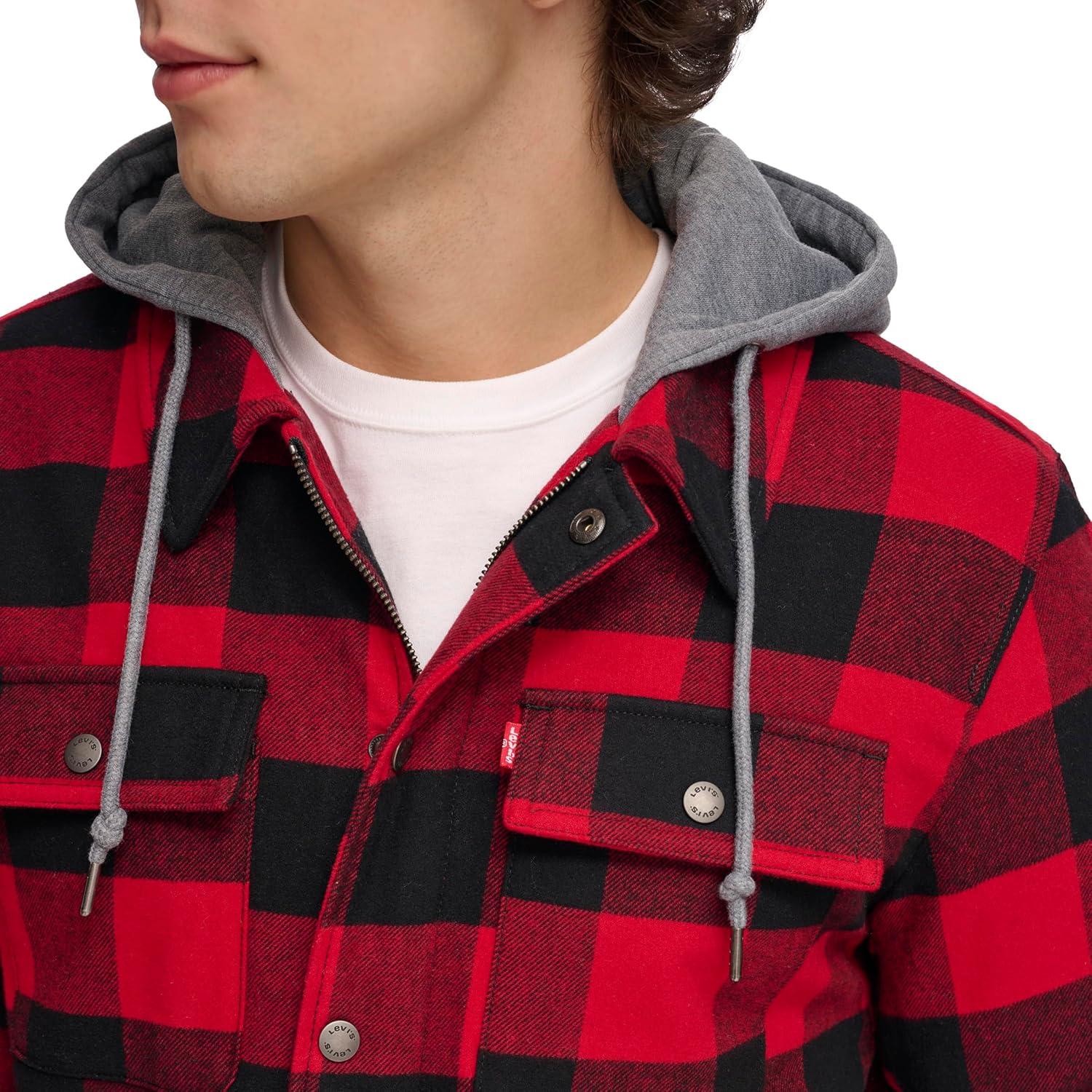 imageLevis mens Plaid Sherpa Lined Hooded Shirt Jacket Regular amp Big amp Tall SizesRed Buffalo Check