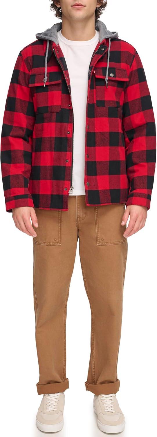 imageLevis mens Plaid Sherpa Lined Hooded Shirt Jacket Regular amp Big amp Tall SizesRed Buffalo Check