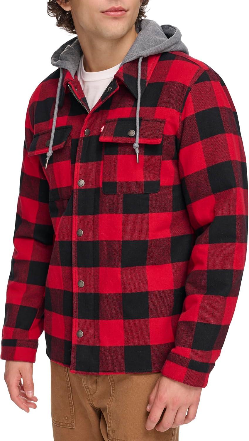 imageLevis mens Plaid Sherpa Lined Hooded Shirt Jacket Regular amp Big amp Tall SizesRed Buffalo Check