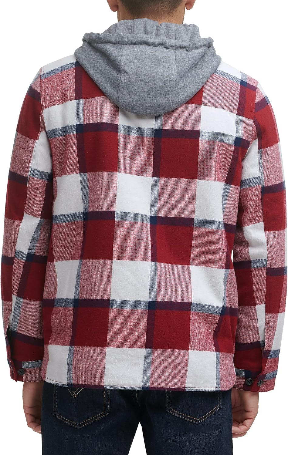 imageLevis mens Plaid Sherpa Lined Hooded Shirt Jacket Regular amp Big amp Tall SizesRed Navy Skater Plaid
