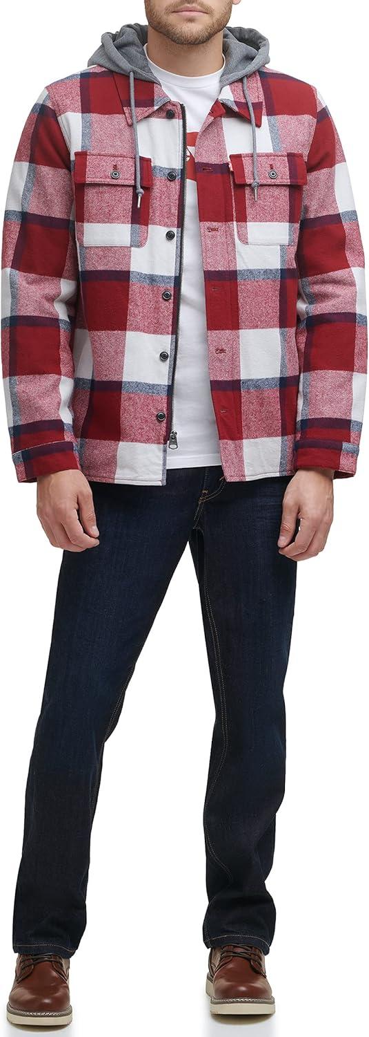 imageLevis mens Plaid Sherpa Lined Hooded Shirt Jacket Regular amp Big amp Tall SizesRed Navy Skater Plaid