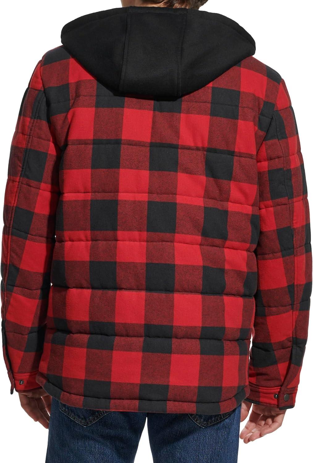 imageLevis mens Plaid Sherpa Lined Hooded Shirt Jacket Regular amp Big amp Tall SizesRedBlack Buffalo Plaid