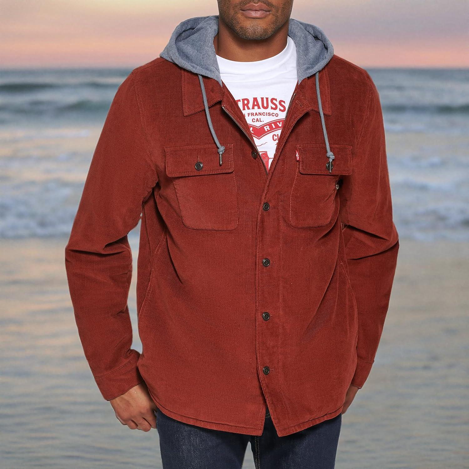 imageLevis mens Plaid Sherpa Lined Hooded Shirt Jacket Regular amp Big amp Tall SizesRust Corduroy