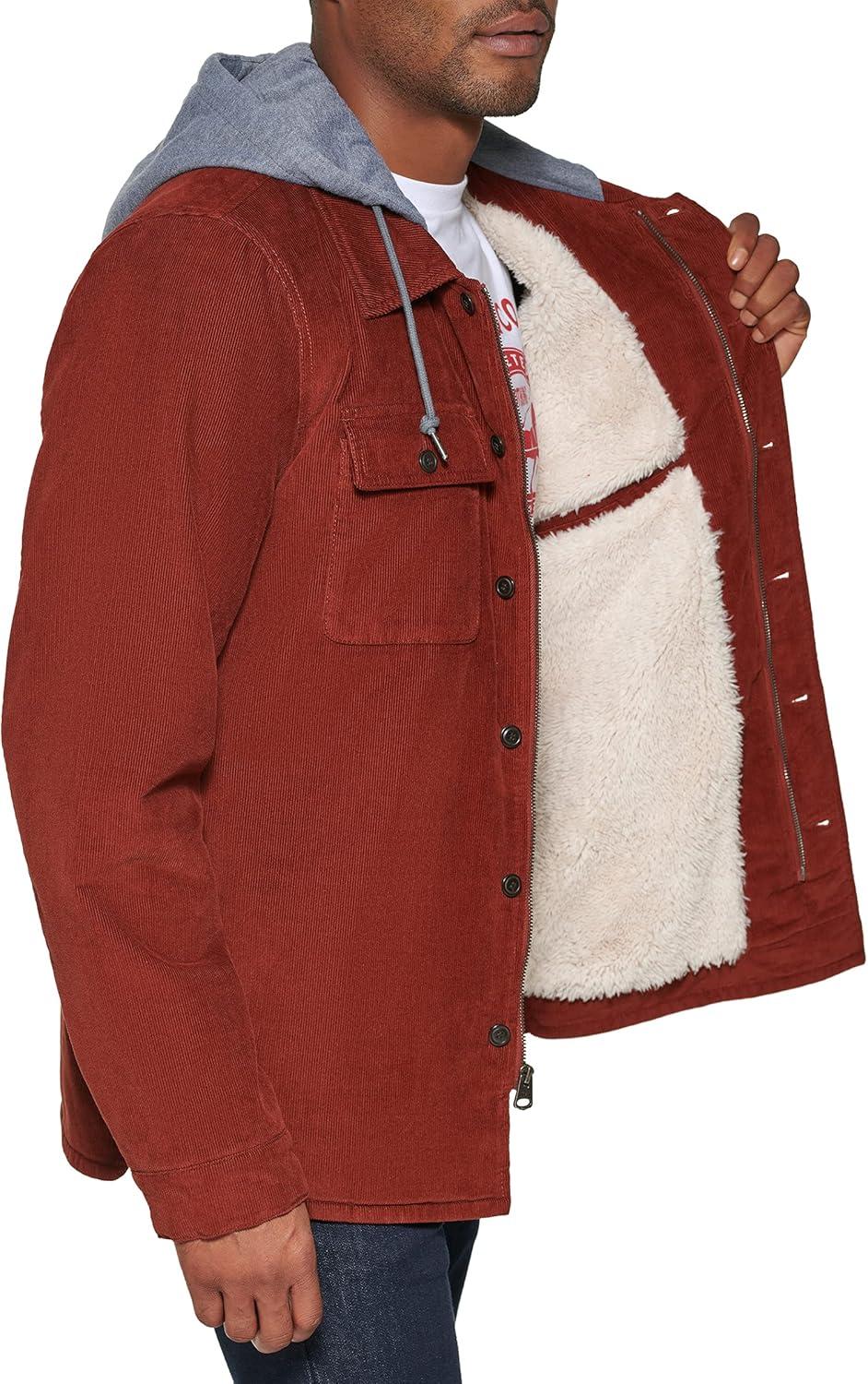 imageLevis mens Plaid Sherpa Lined Hooded Shirt Jacket Regular amp Big amp Tall SizesRust Corduroy