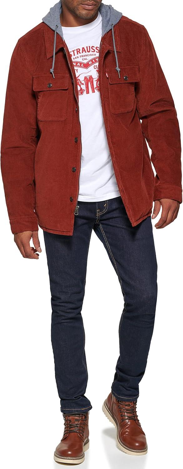 imageLevis mens Plaid Sherpa Lined Hooded Shirt Jacket Regular amp Big amp Tall SizesRust Corduroy