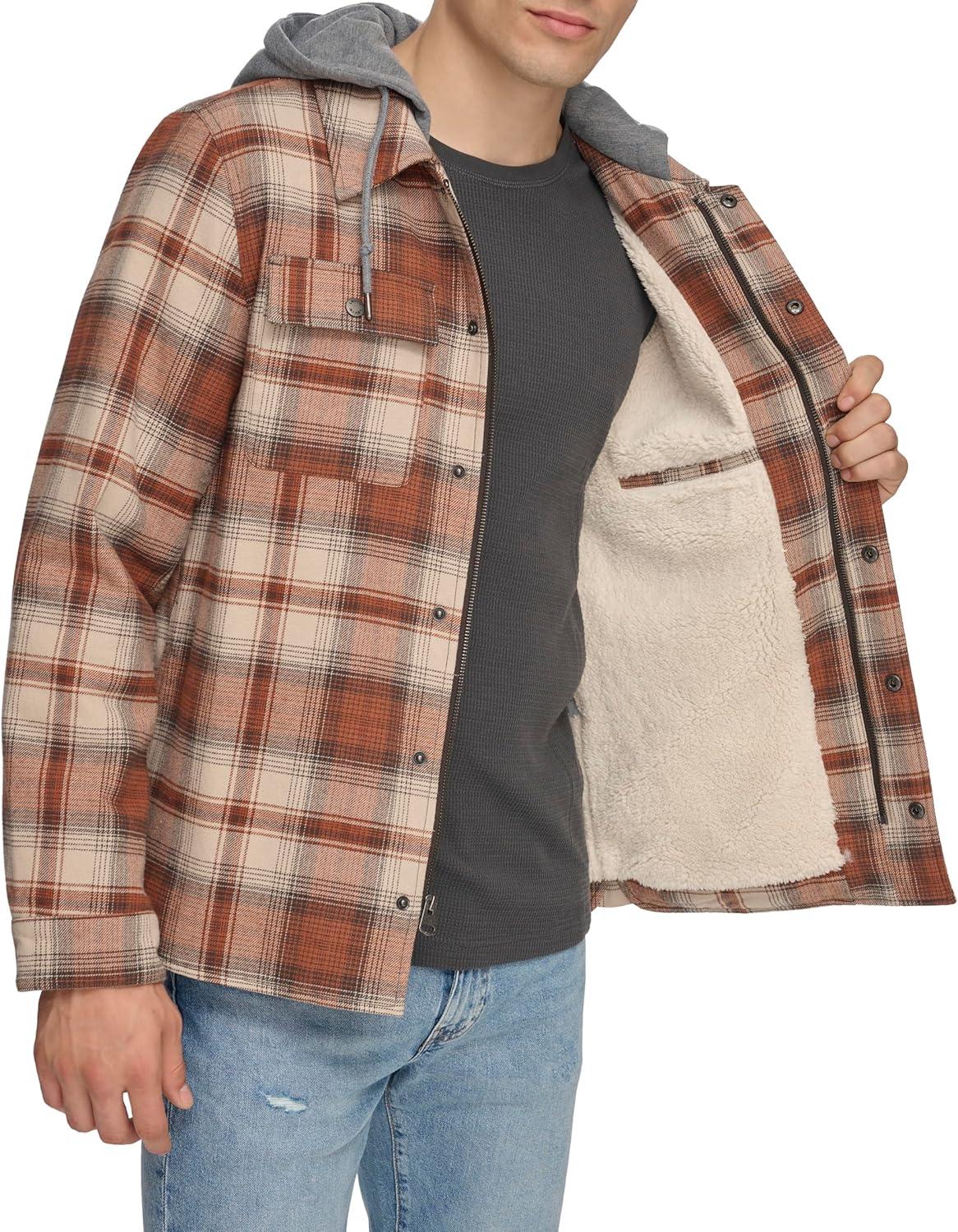 imageLevis mens Plaid Sherpa Lined Hooded Shirt Jacket Regular amp Big amp Tall SizesSunset Ombre Plaid