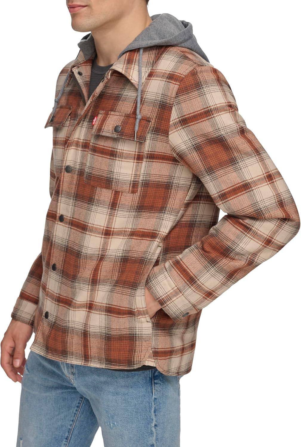 imageLevis mens Plaid Sherpa Lined Hooded Shirt Jacket Regular amp Big amp Tall SizesSunset Ombre Plaid