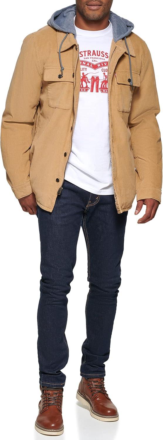 imageLevis mens Plaid Sherpa Lined Hooded Shirt Jacket Regular amp Big amp Tall SizesTan Corduroy