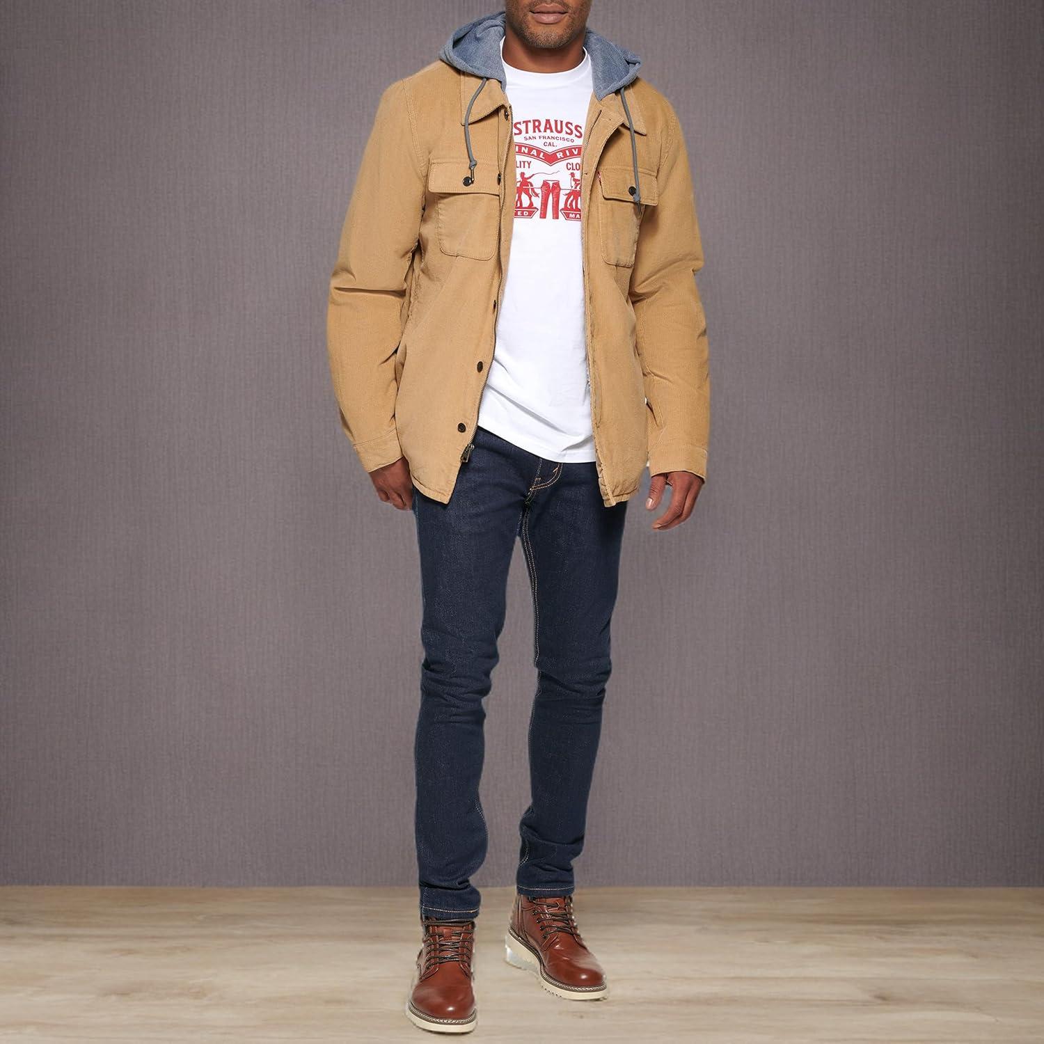 imageLevis mens Plaid Sherpa Lined Hooded Shirt Jacket Regular amp Big amp Tall SizesTan Corduroy