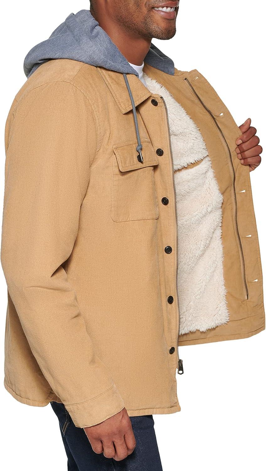 imageLevis mens Plaid Sherpa Lined Hooded Shirt Jacket Regular amp Big amp Tall SizesTan Corduroy