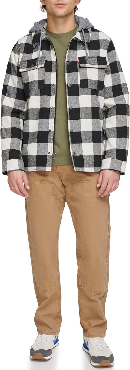 imageLevis mens Plaid Sherpa Lined Hooded Shirt Jacket Regular amp Big amp Tall SizesWhite Black Buffalo Plaid