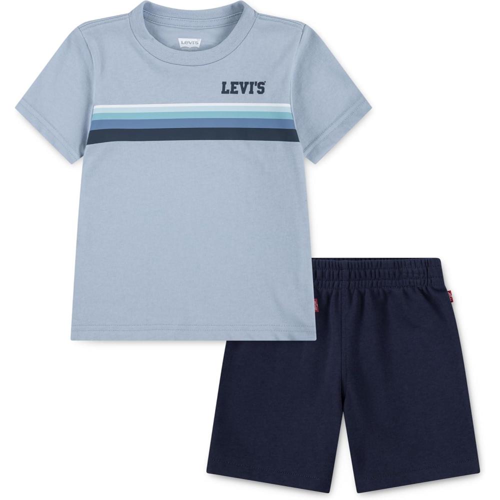 imageLevis Boys and Baby Graphic TShirt and Shorts 2Piece Outfit SetBlue Fog