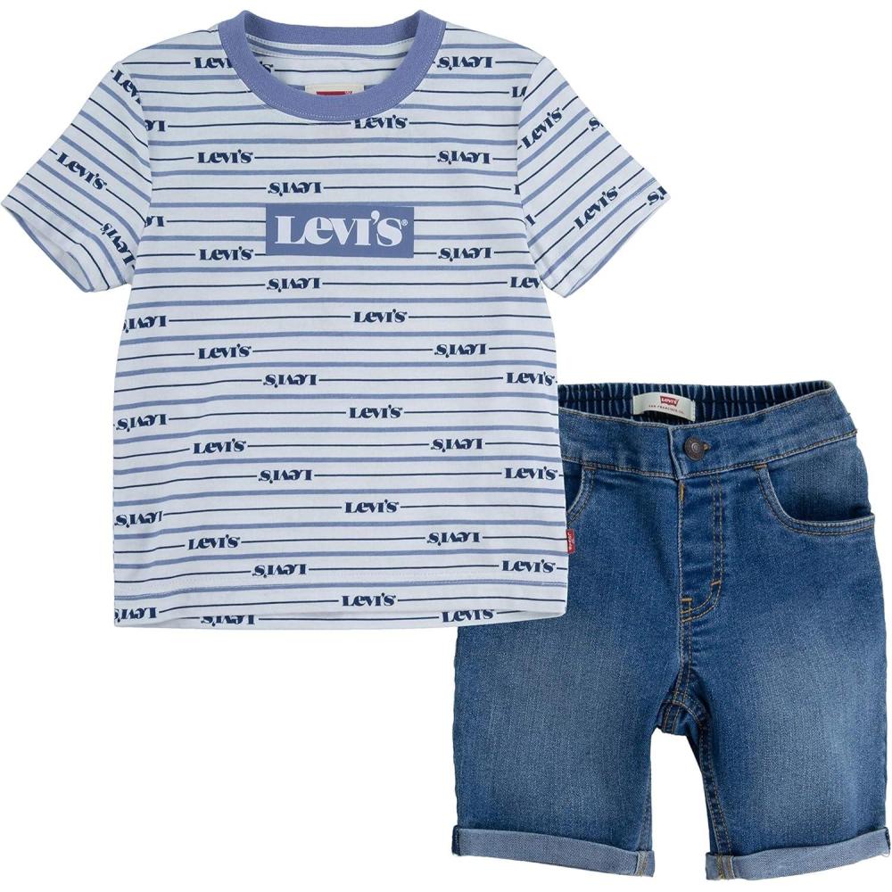 imageLevis Boys and Baby Graphic TShirt and Shorts 2Piece Outfit SetColony Blue