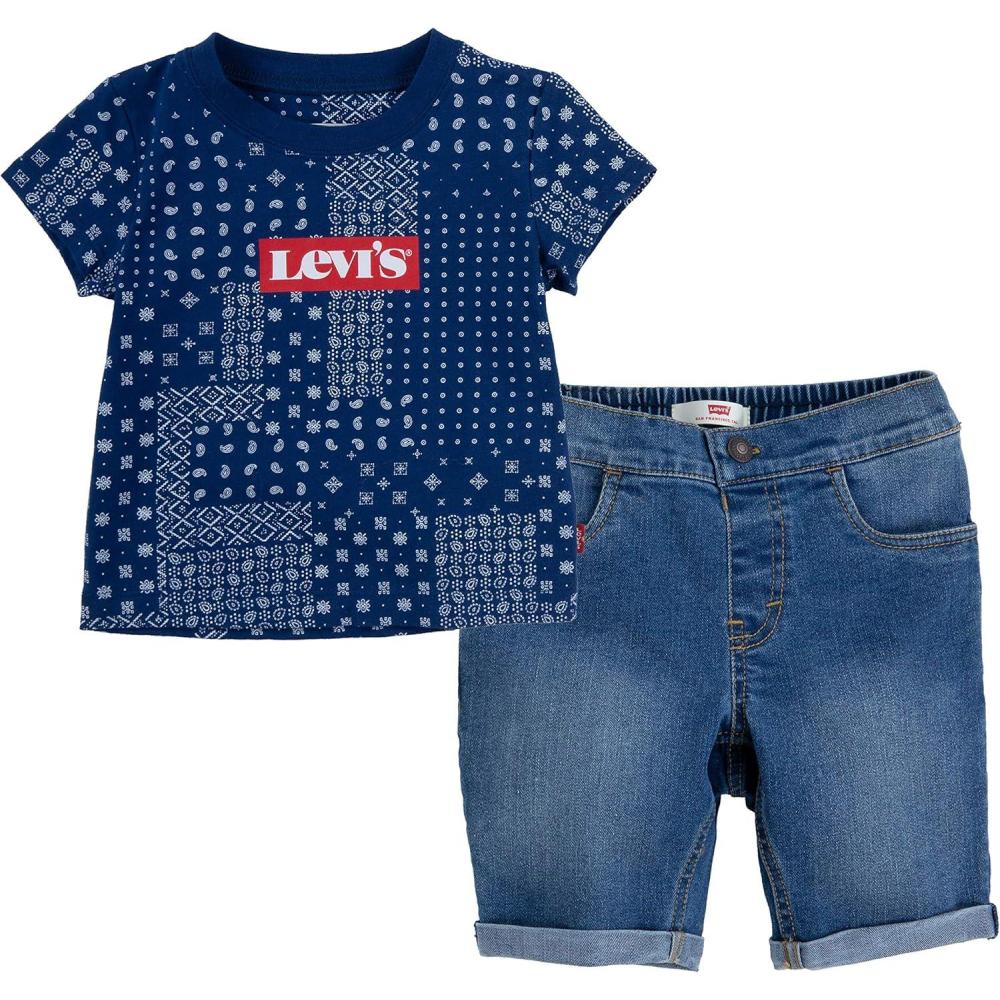 imageLevis Boys and Baby Graphic TShirt and Shorts 2Piece Outfit SetEstate Blue