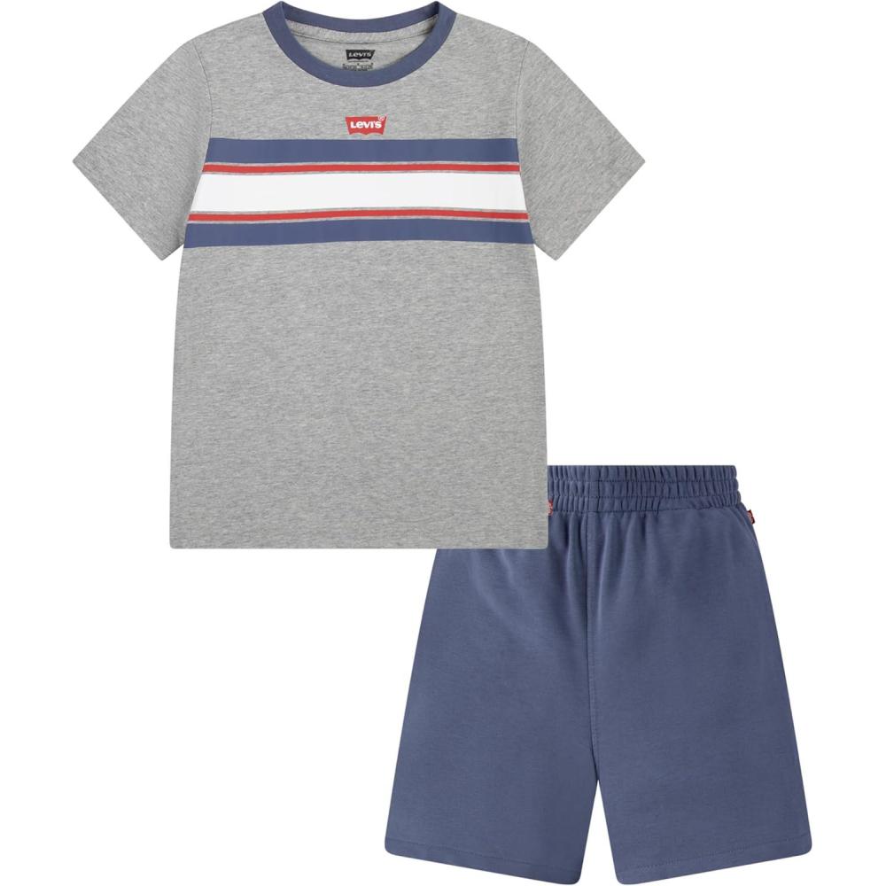 imageLevis Boys and Baby Graphic TShirt and Shorts 2Piece Outfit SetGrey Heather