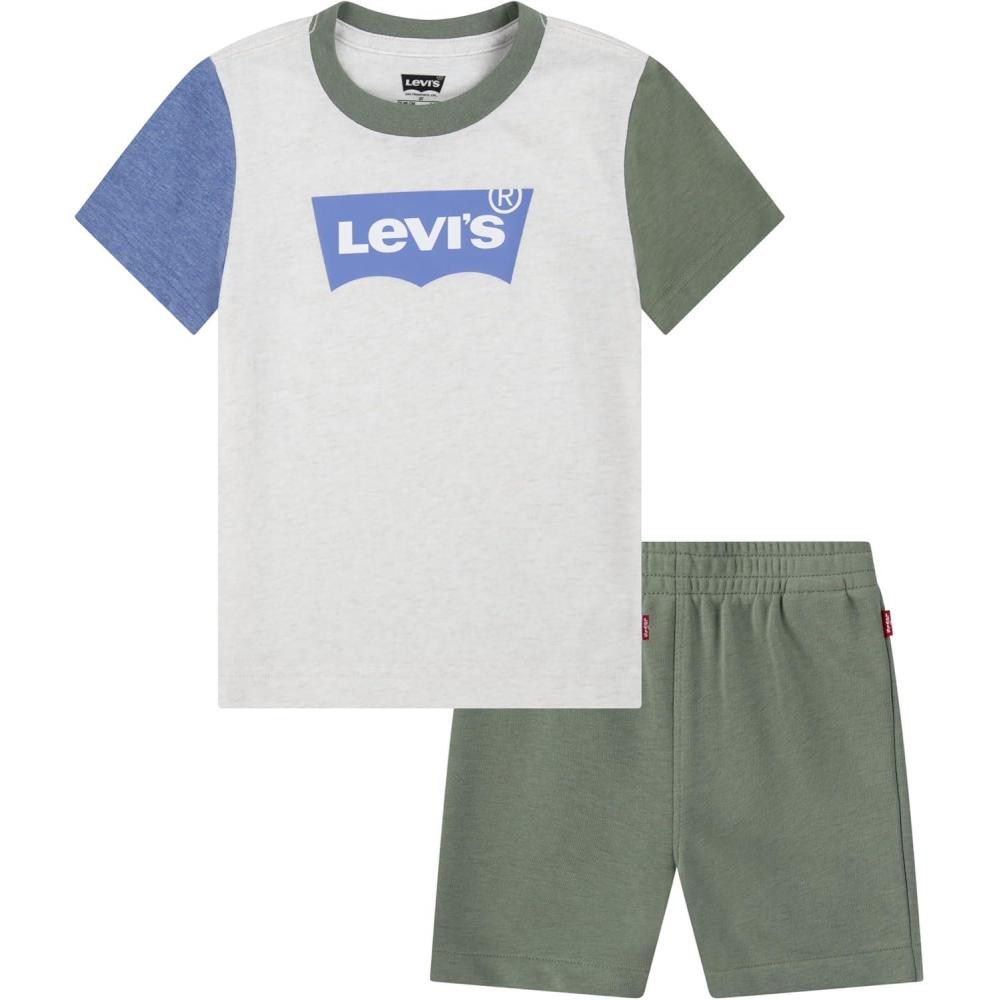 imageLevis Boys and Baby Graphic TShirt and Shorts 2Piece Outfit SetOatmeal HeatherBatwing