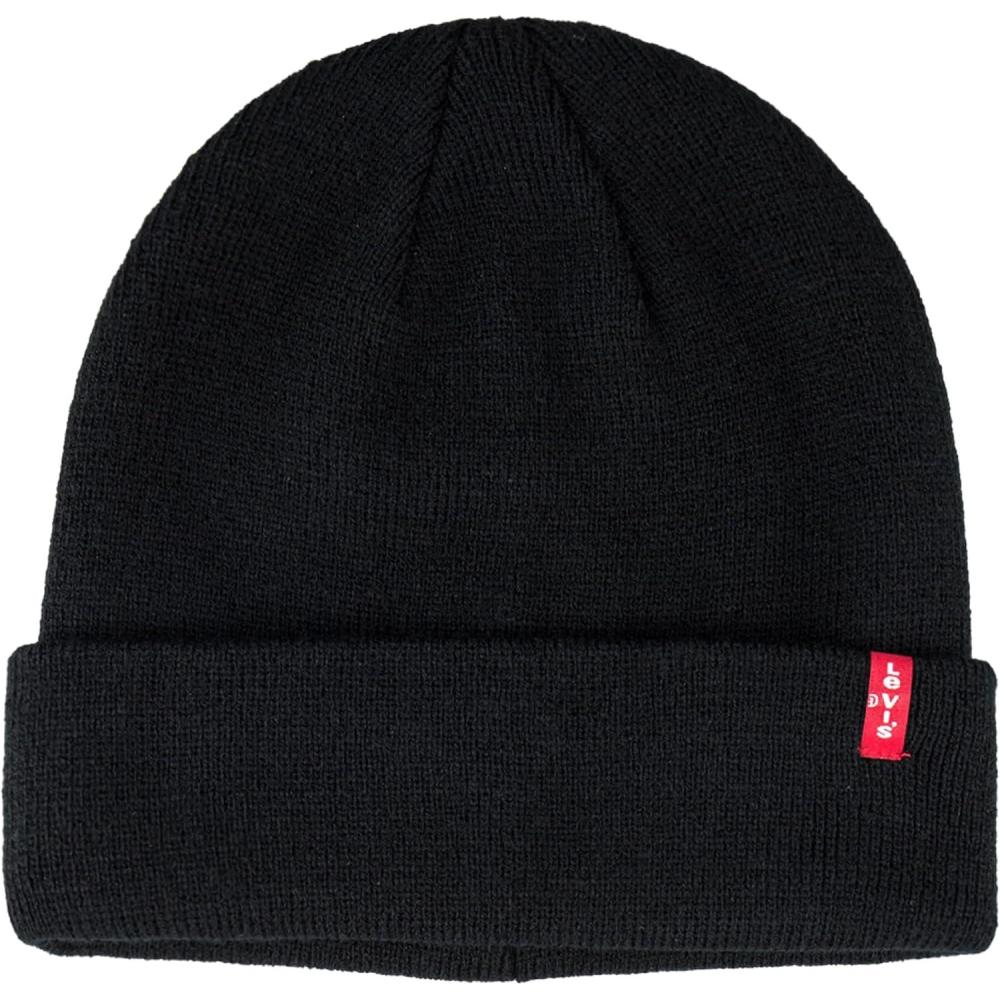 imageLevis Mens AllSeason Hero Beanie Soft Knit Cuffed Winter Hat Warm amp Comfortable Everyday StyleBlack Red Tab
