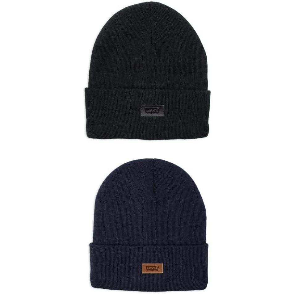 imageLevis Mens AllSeason Hero Beanie Soft Knit Cuffed Winter Hat Warm amp Comfortable Everyday StyleBlack Solid  Navy Solid