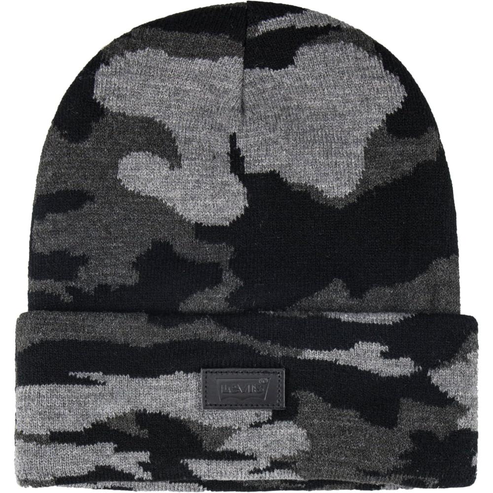 imageLevis Mens AllSeason Hero Beanie Soft Knit Cuffed Winter Hat Warm amp Comfortable Everyday StyleCamo Black