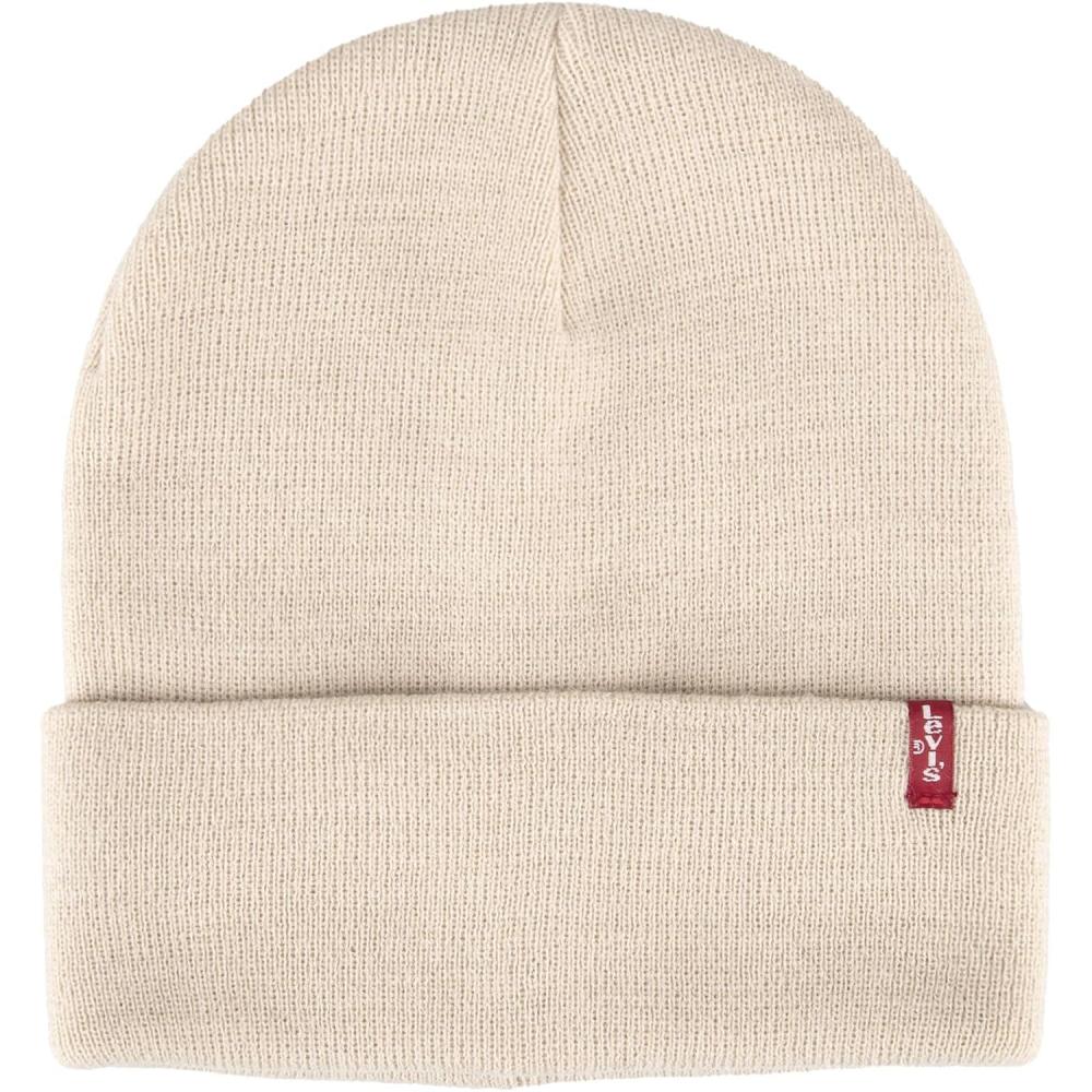 imageLevis Mens AllSeason Hero Beanie Soft Knit Cuffed Winter Hat Warm amp Comfortable Everyday StyleCream Red Tab