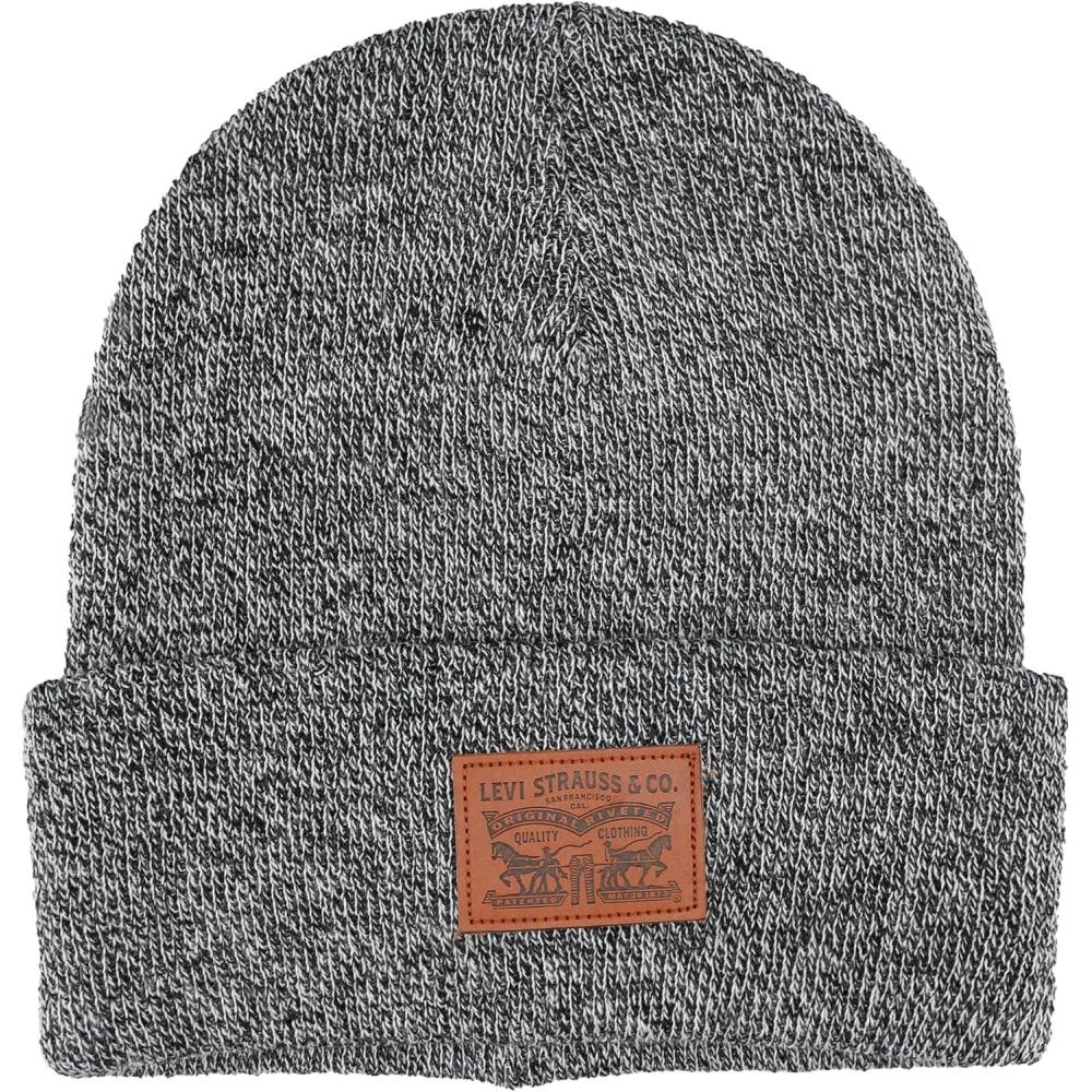 imageLevis Mens AllSeason Hero Beanie Soft Knit Cuffed Winter Hat Warm amp Comfortable Everyday StyleMarl Grey