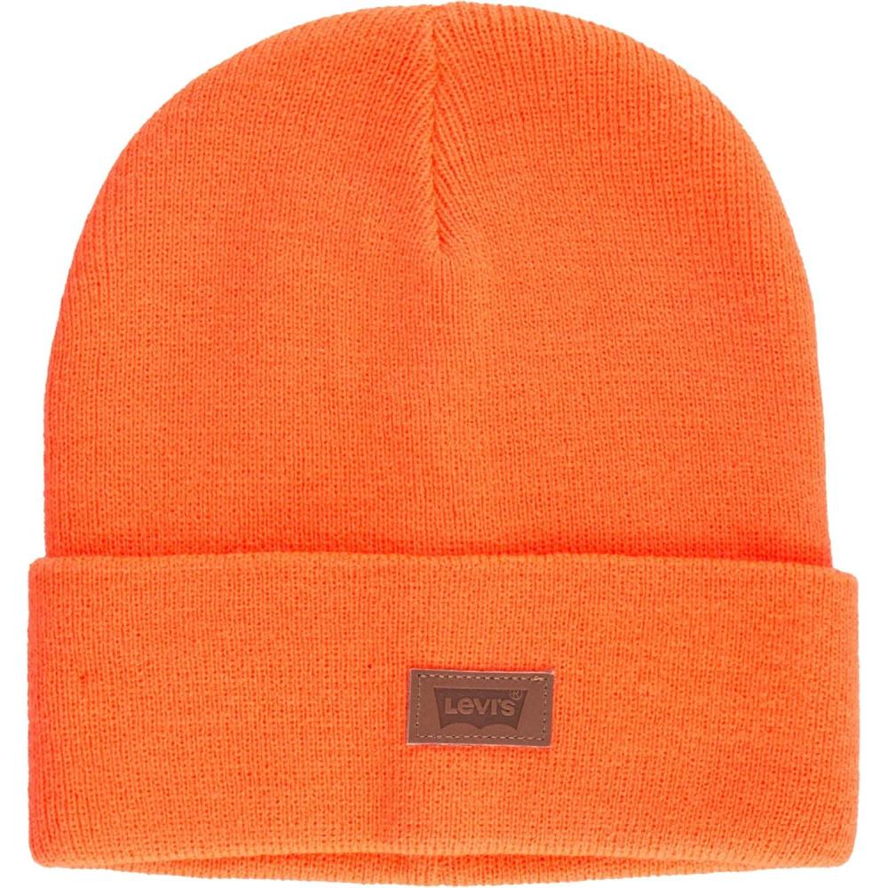 imageLevis Mens AllSeason Hero Beanie Soft Knit Cuffed Winter Hat Warm amp Comfortable Everyday StyleNeon Orange Solid