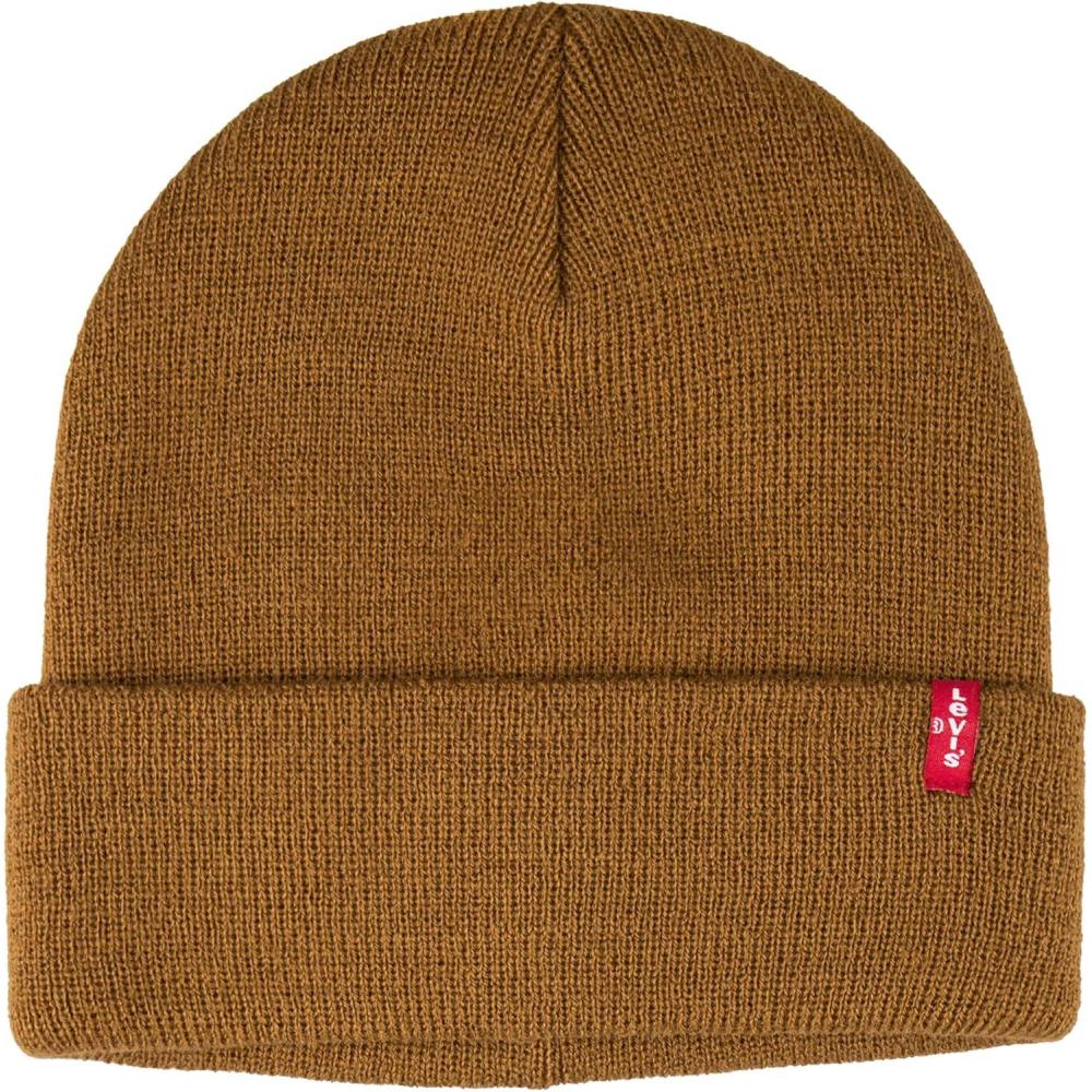 imageLevis Mens AllSeason Hero Beanie Soft Knit Cuffed Winter Hat Warm amp Comfortable Everyday StyleTan Red Tab