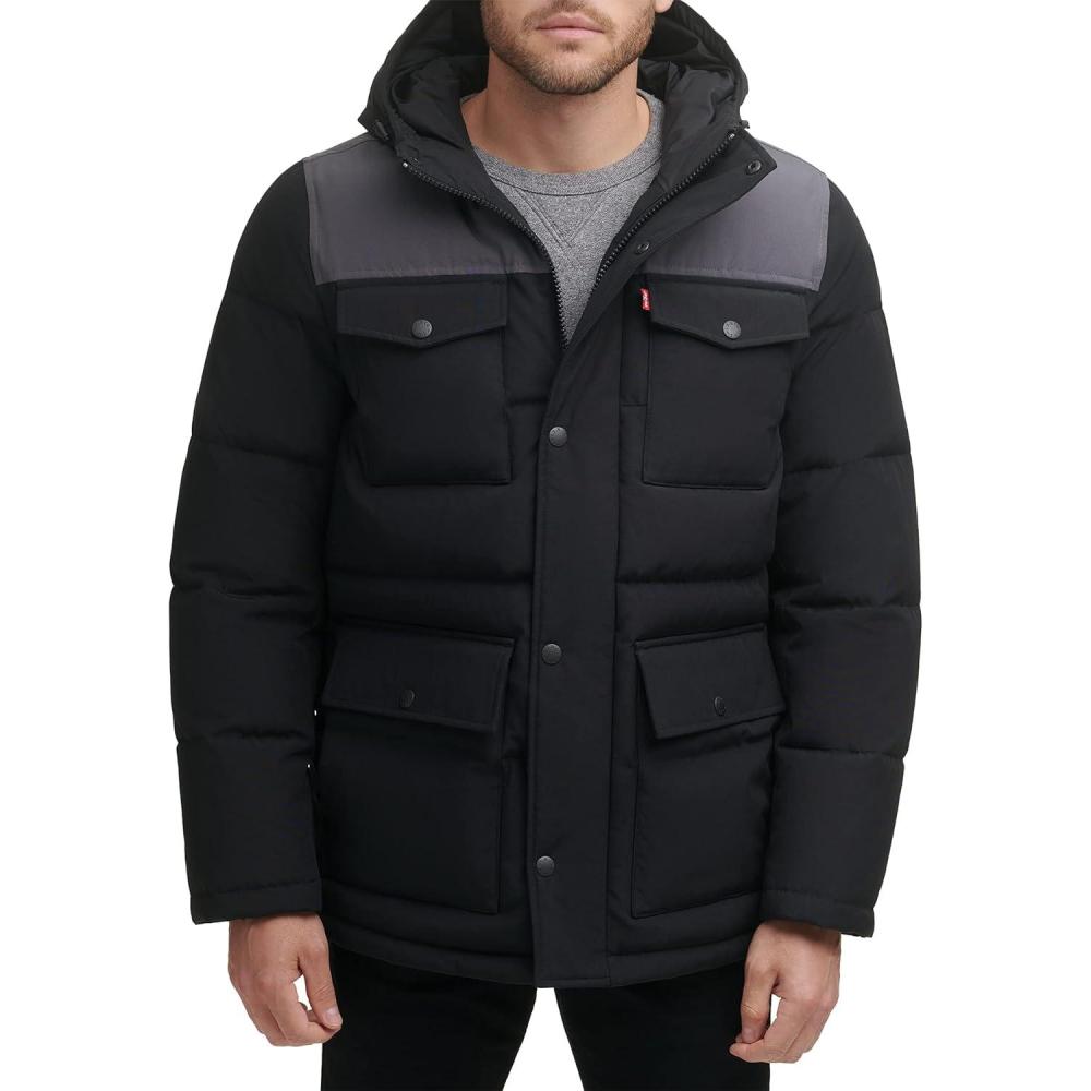 imageLevis Mens Arctic Cloth Quilted Performance ParkaBlkCharcoal
