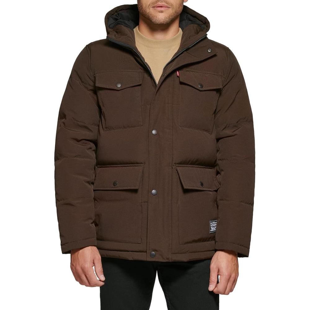 imageLevis Mens Arctic Cloth Quilted Performance ParkaDark Brown