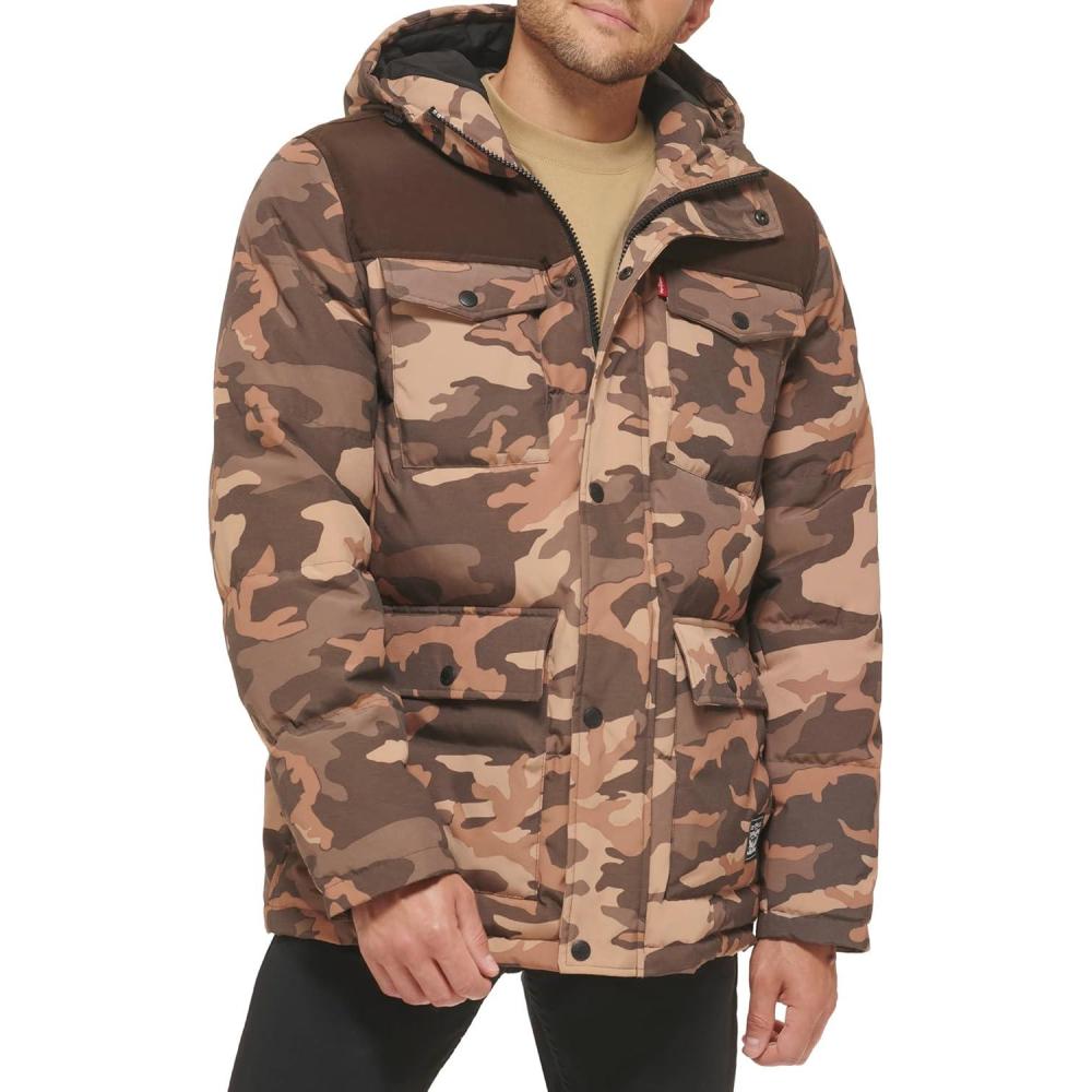 imageLevis Mens Arctic Cloth Quilted Performance ParkaKhaki Camo Colorblock