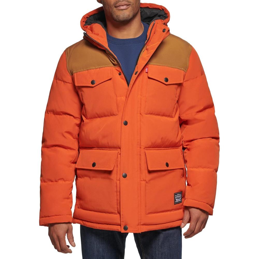 imageLevis Mens Arctic Cloth Quilted Performance ParkaOrangeWorker Brown