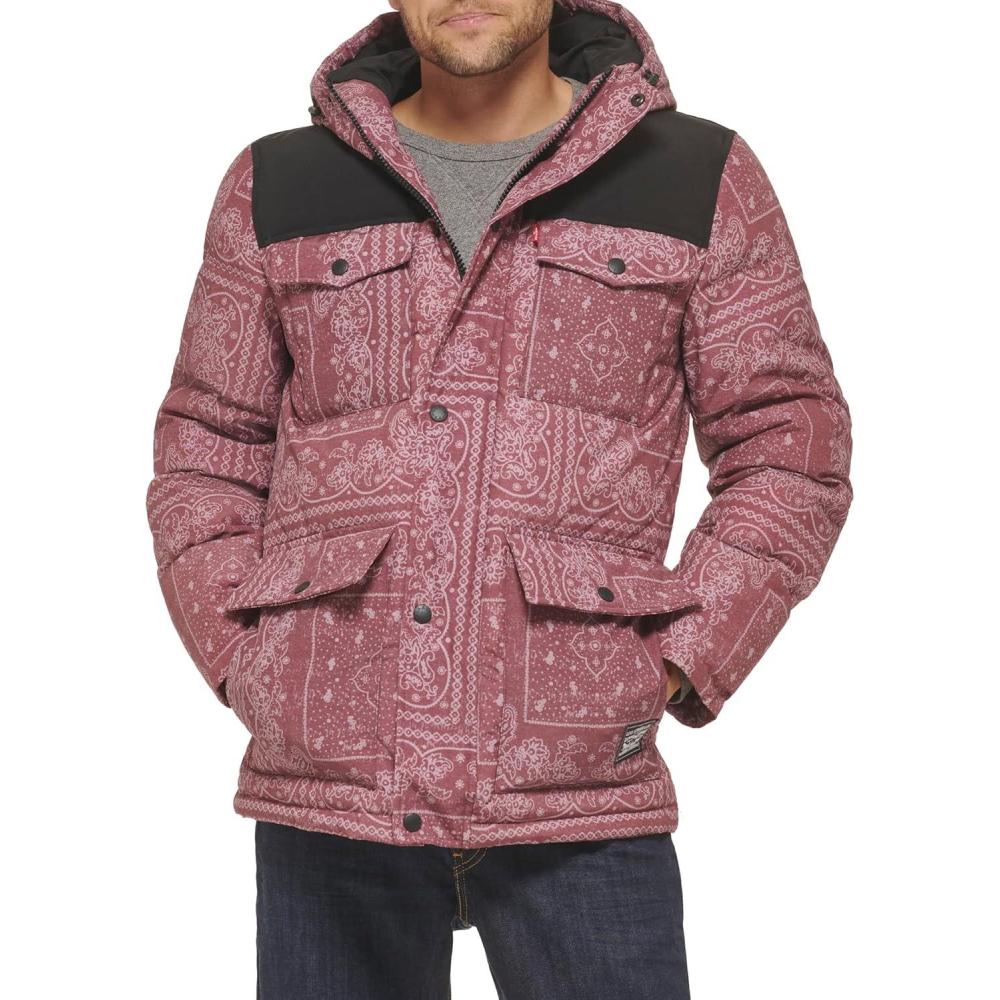 imageLevis Mens Arctic Cloth Quilted Performance ParkaRed Bandana Colorblock