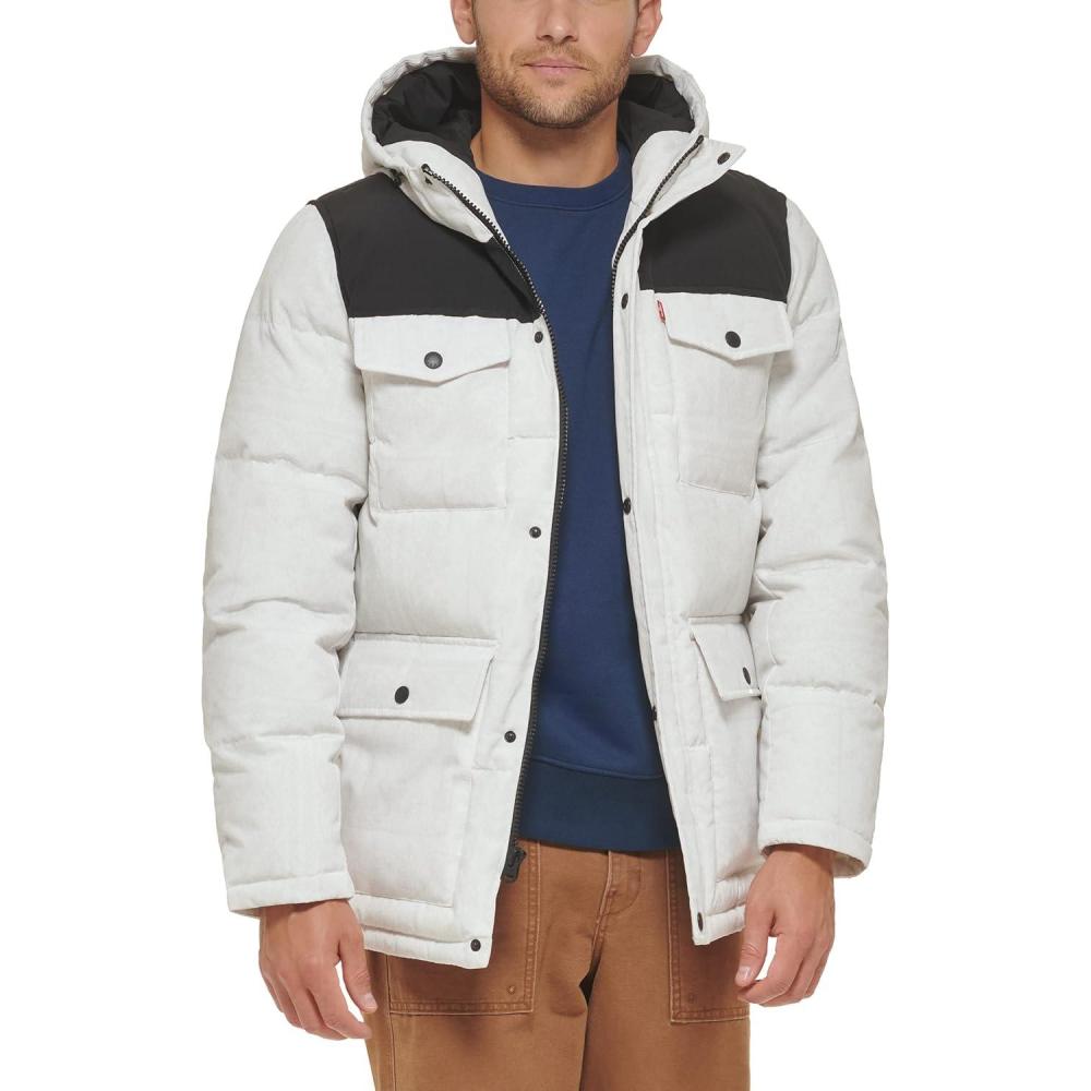 imageLevis Mens Arctic Cloth Quilted Performance ParkaWhite Bandana Colorblock