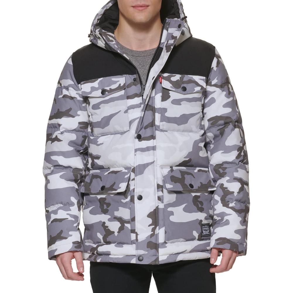 imageLevis Mens Arctic Cloth Quilted Performance ParkaWhite Camo Colorblock