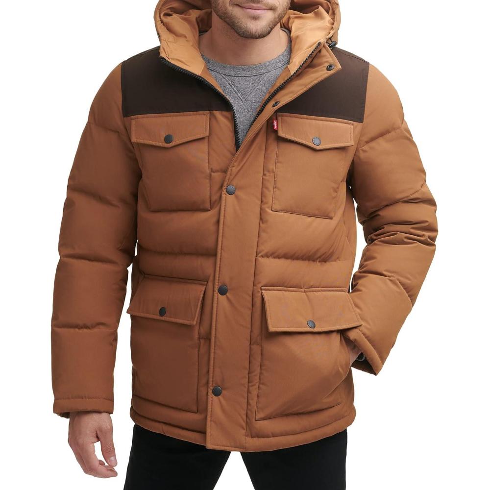imageLevis Mens Arctic Cloth Quilted Performance ParkaWorker BrownDark Brown