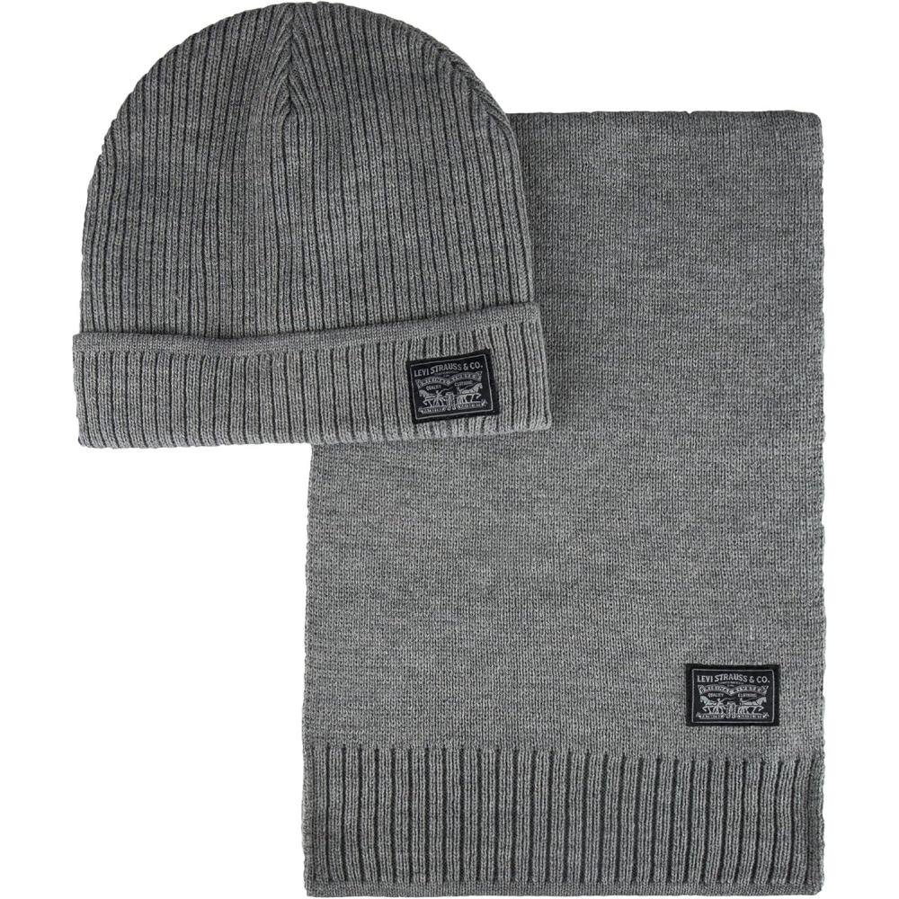 imageLevis Mens Classic Winter Warm Knit Beanie Hat and Scarf SetCharcoal