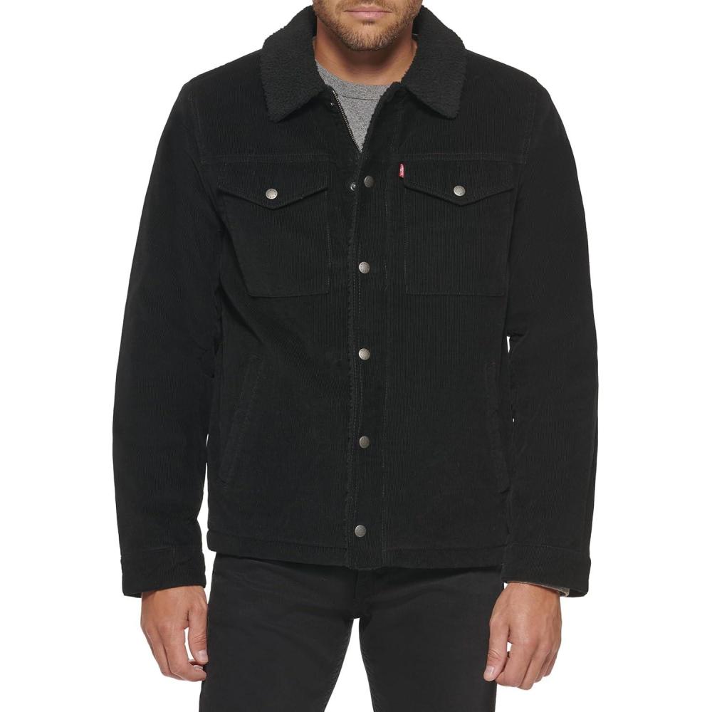 imageLevis Mens Corduroy Sherpa Lined Trucker Jacket Regular amp Big amp Tall SizesBlack Corduroy