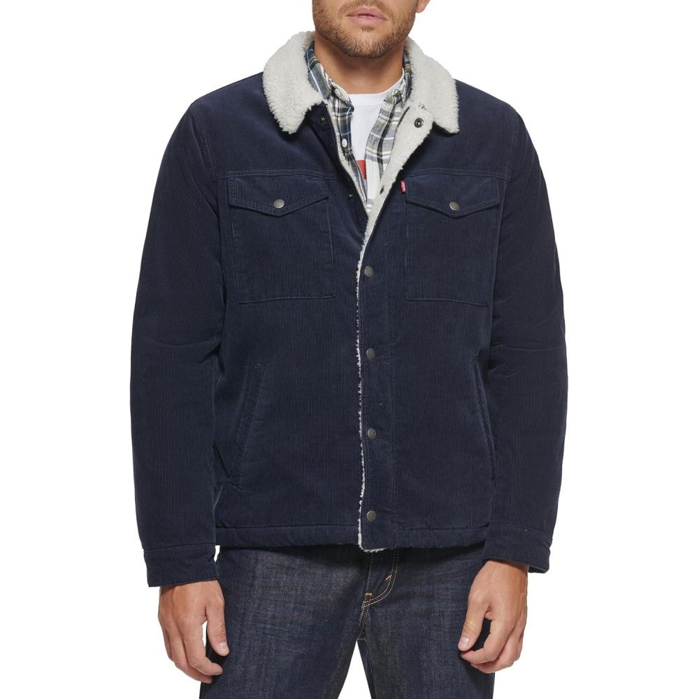 imageLevis Mens Corduroy Sherpa Lined Trucker Jacket Regular amp Big amp Tall SizesNavy Corduroy
