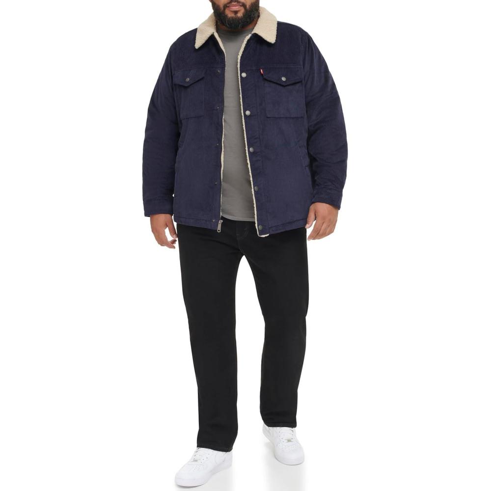 imageLevis Mens Corduroy Sherpa Lined Trucker Jacket Regular amp Big amp Tall SizesNavy Wide Wale Corduroy