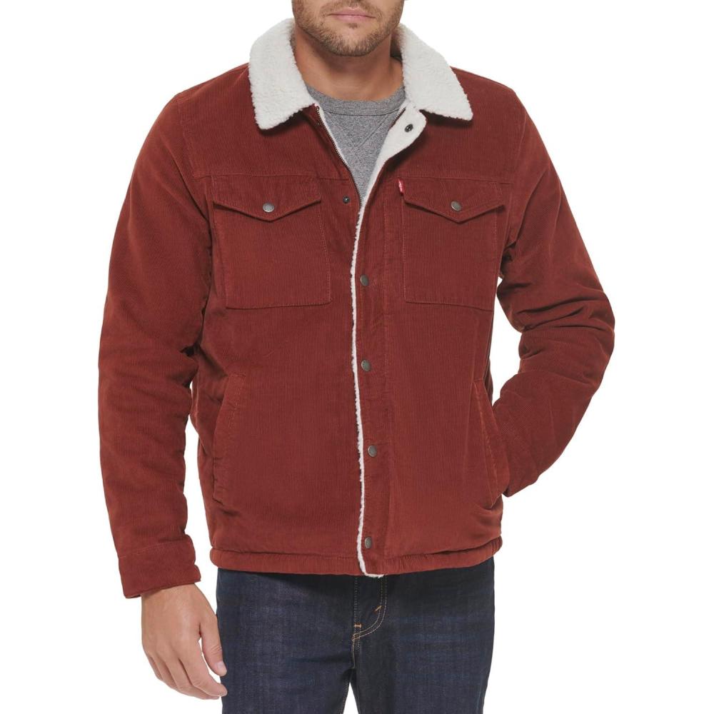 imageLevis Mens Corduroy Sherpa Lined Trucker Jacket Regular amp Big amp Tall SizesRust Corduroy