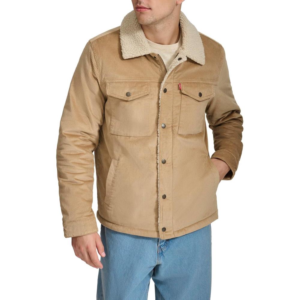 imageLevis Mens Corduroy Sherpa Lined Trucker Jacket Regular amp Big amp Tall SizesSand Wide Wale Corduroy