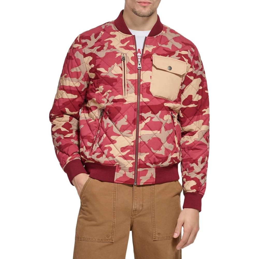 imageLevis Mens Levis Mens Diamond Quilted Bomber JacketKhakiRed Camo