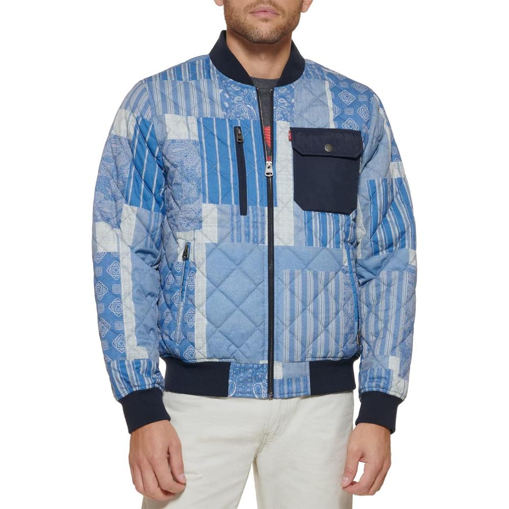 imageLevis Mens Levis Mens Diamond Quilted Bomber JacketLight Blue Print