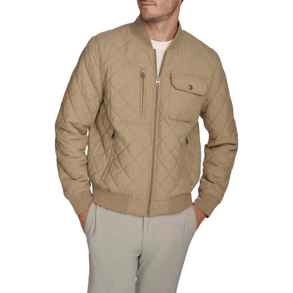 imageLevis Mens Levis Mens Diamond Quilted Bomber JacketLight Taupe
