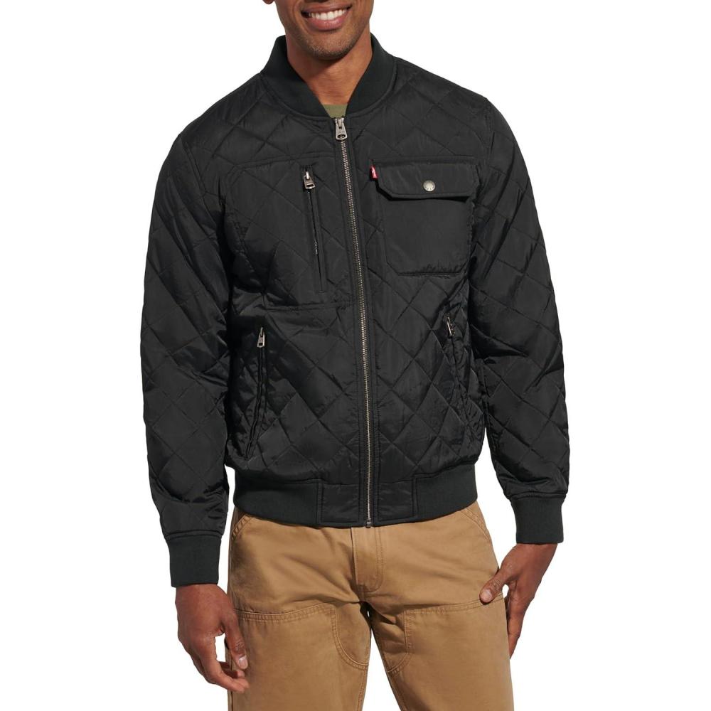 imageLevis Mens Levis Mens Diamond Quilted Bomber JacketNew Black Dry Touch Nylon