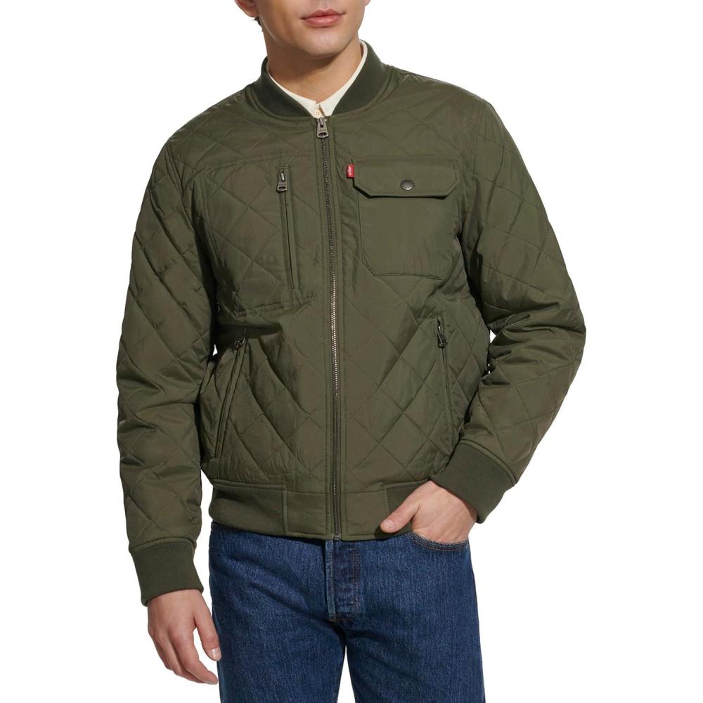 imageLevis Mens Levis Mens Diamond Quilted Bomber JacketOlive Dry Touch Nylon
