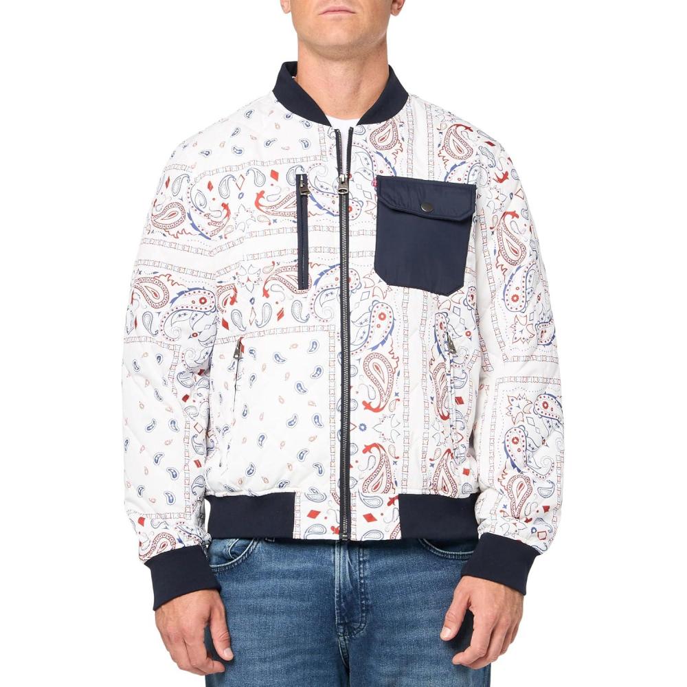 imageLevis Mens Levis Mens Diamond Quilted Bomber JacketWhiteNavy Bandana