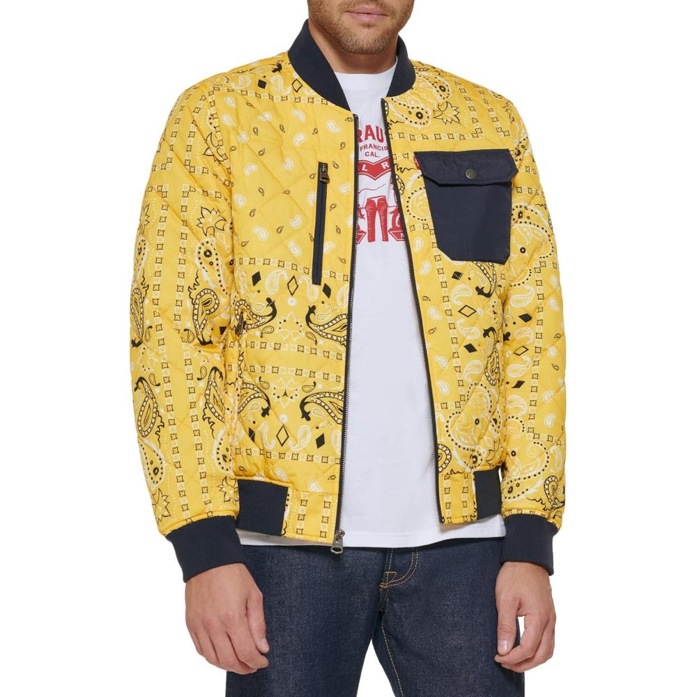 imageLevis Mens Levis Mens Diamond Quilted Bomber JacketYellow Bandana