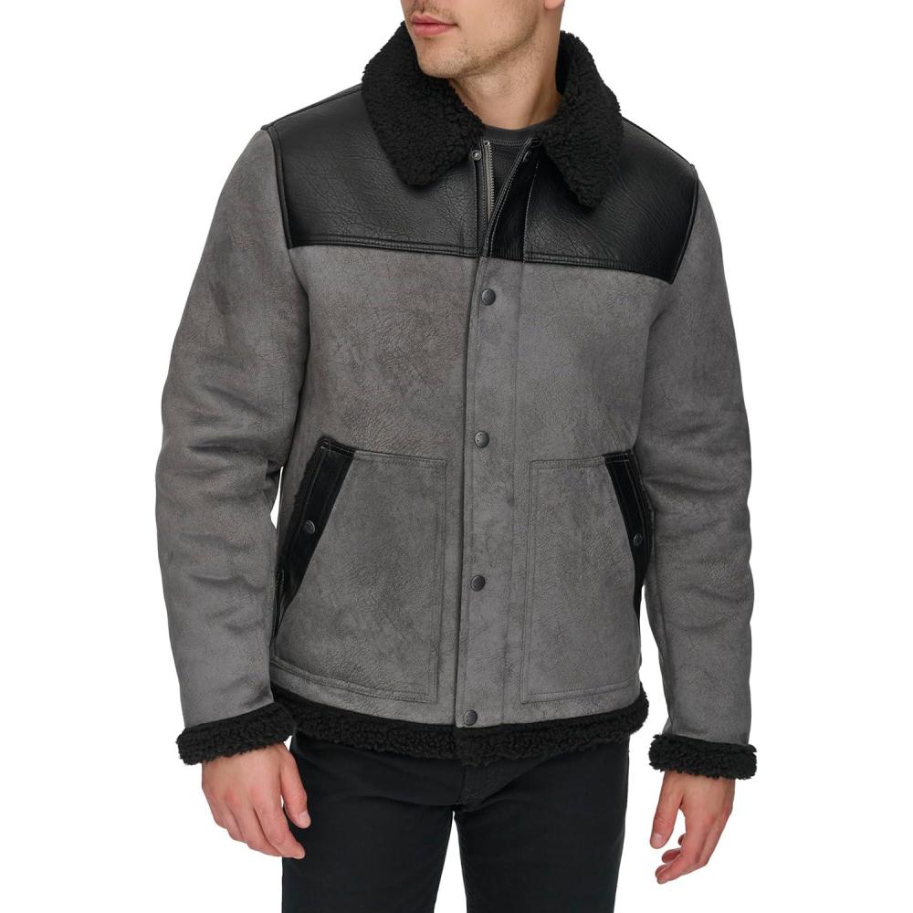 imageLevis Mens Levis Mens Mixed Media Faux Shearling JacketCharcoal